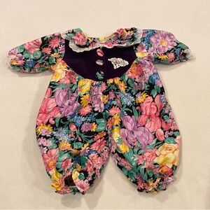 1980s Reto Floral Romper Baby Girl 0-3 m Nostalgic Cotton Lace Newborn Vintage